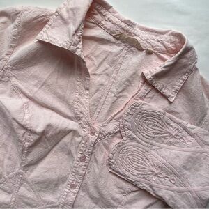 Soft Surroundings Women’s Work of Art Shirt Pink Scalloped Hem 3/4 Sleeve Small
